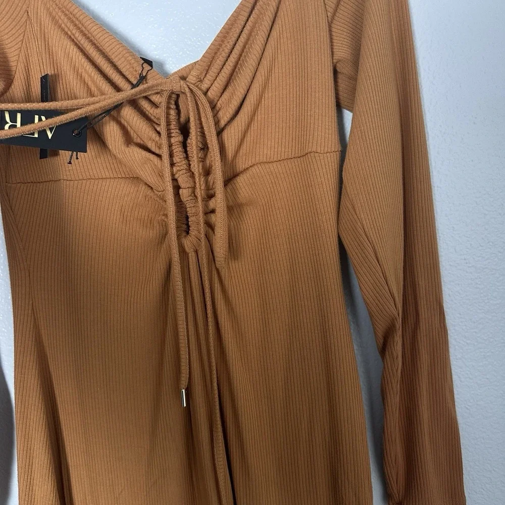 AFRM Size-L Midi Dress Jordana Caramel Long Sleeve Revolve $128